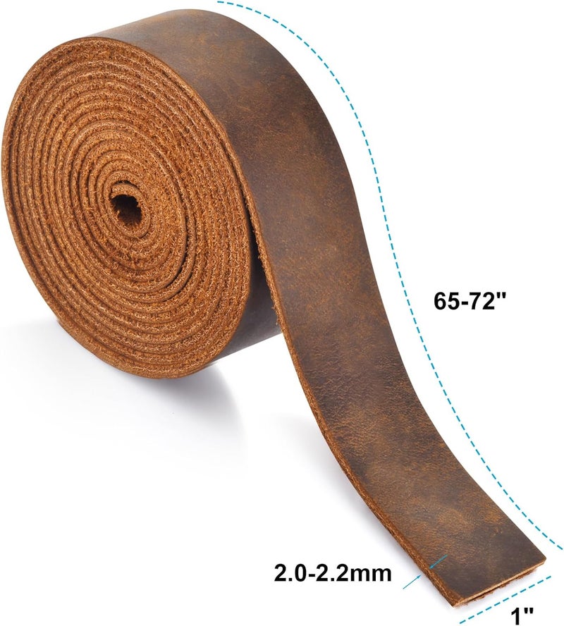 TeeLiy Leather Strap 1 Inches Wide Flat Leather Strips, Genuine Full Grain Cowhide Oil Tan Leather Strip for DIY Craft Projects, Tooling, Belt, Garden Tools (2.2mm Thick_65-72 Inches Lengths_DK Brown) - Image 2